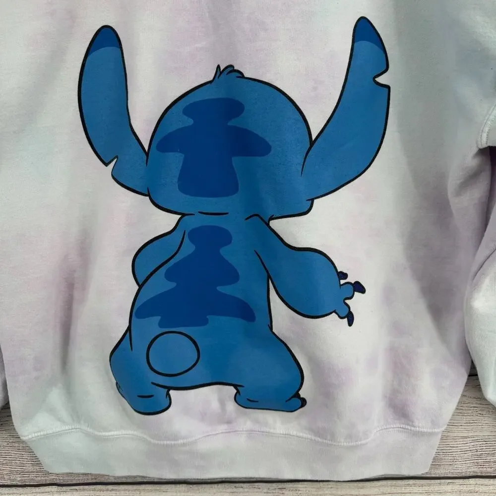 Disney Stitch Tie Dye 3D Logo Crewneck Sweatshirt Adult Size XXL Pink/Blue - Picture 4 of 11